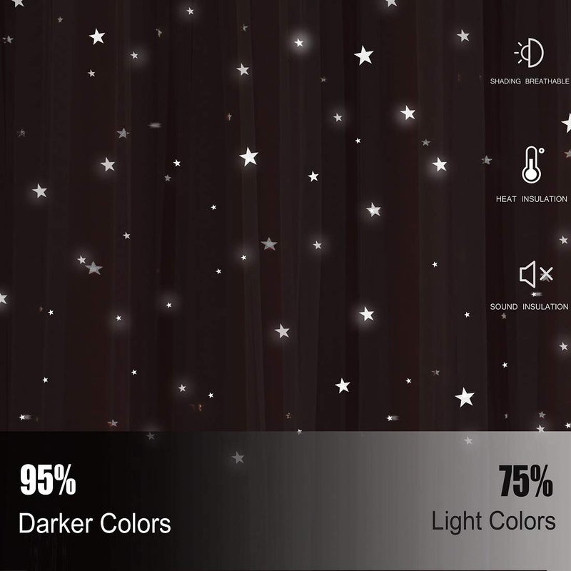 UNISTAR 2 Panels Stars Blackout Curtains for Bedroom Girls Kids Baby Window Decoration Double Layer Star Cut Out Aesthetic Living Room Decor Wall Home Curtain,W52 x L63 Inches,Pink - Image 2